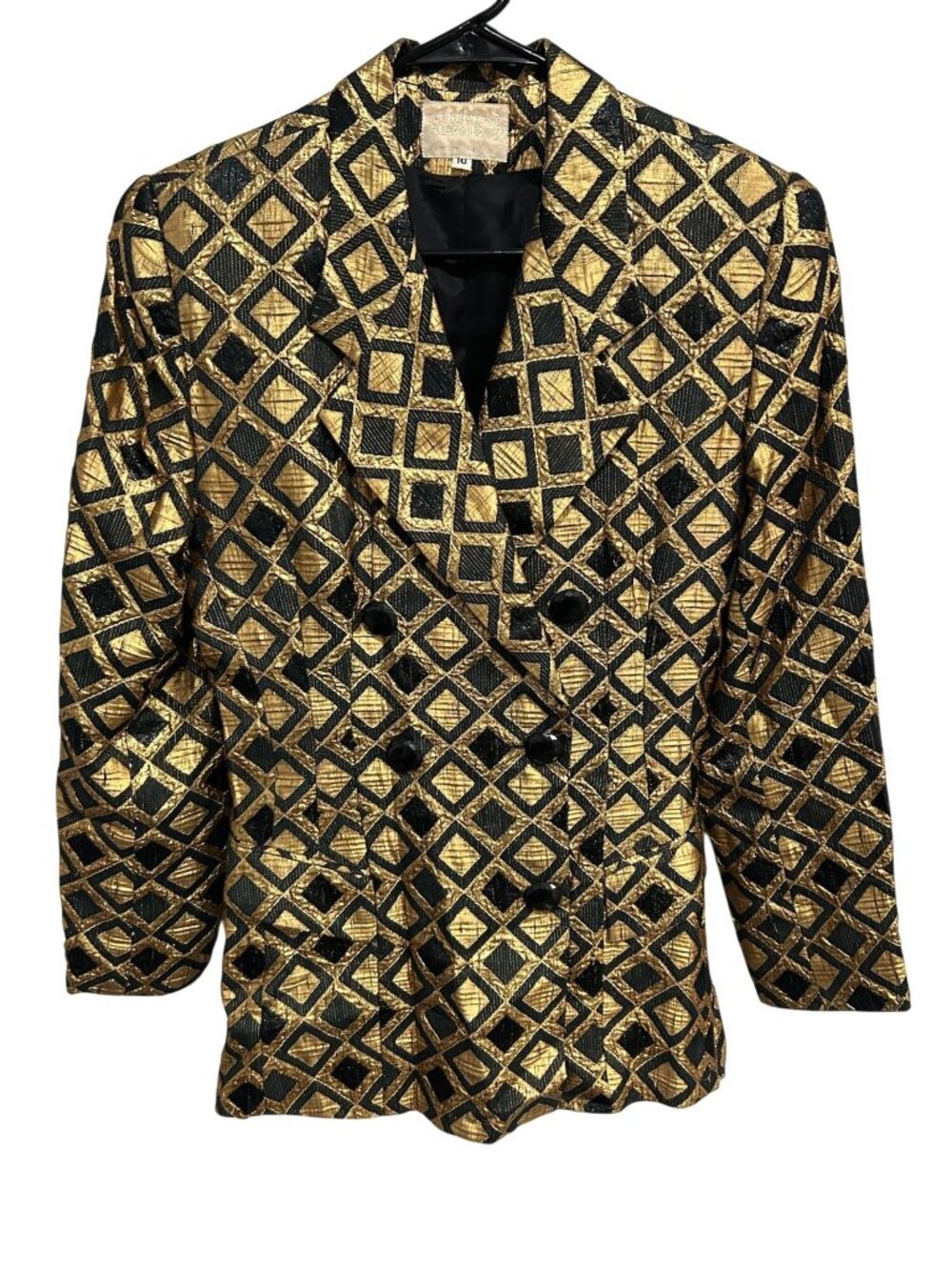 Alberto Makali 10 Black Gold Diamond Pattern Blazer Double Breasted Old Money